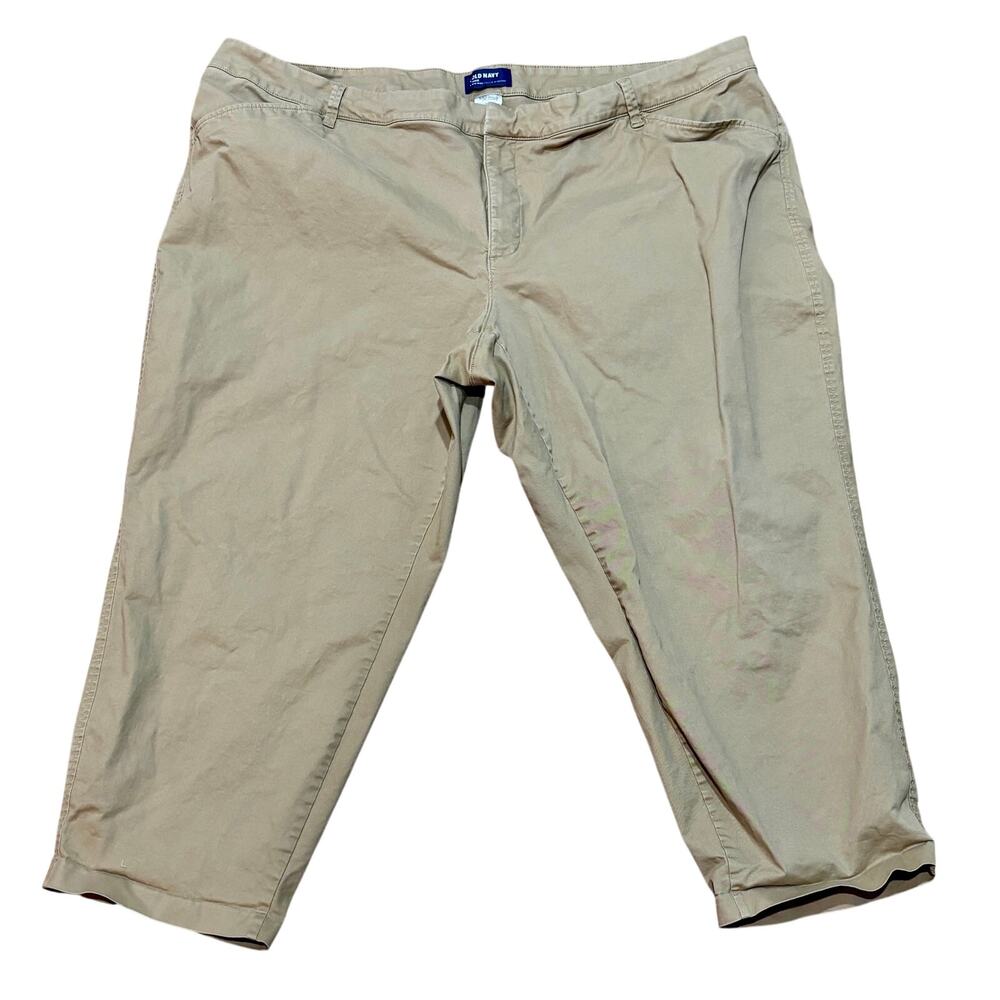 Old Navy Pixie Mid Rise Chino Pants Women's 28 Plus Regular Tan Cotton Stretchy